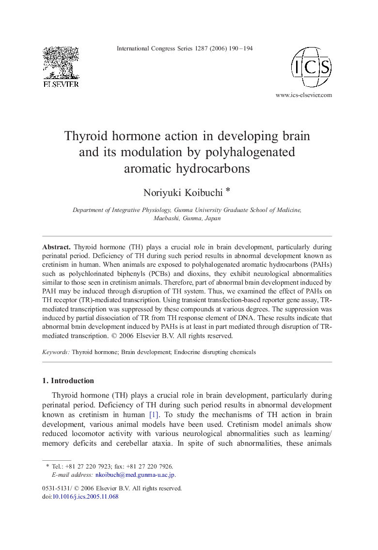 Thyroid hormone action in developing brain and its modulation by polyhalogenated aromatic hydrocarbons