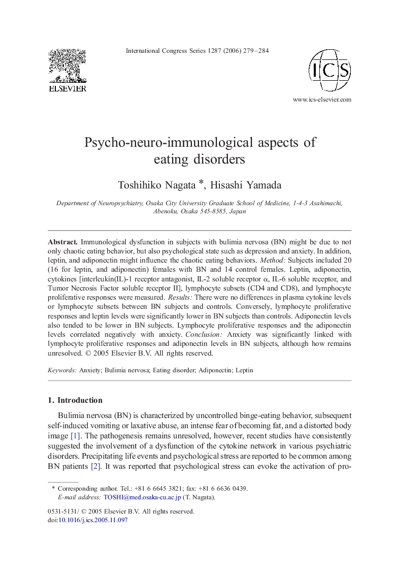 Psycho-neuro-immunological aspects of eating disorders