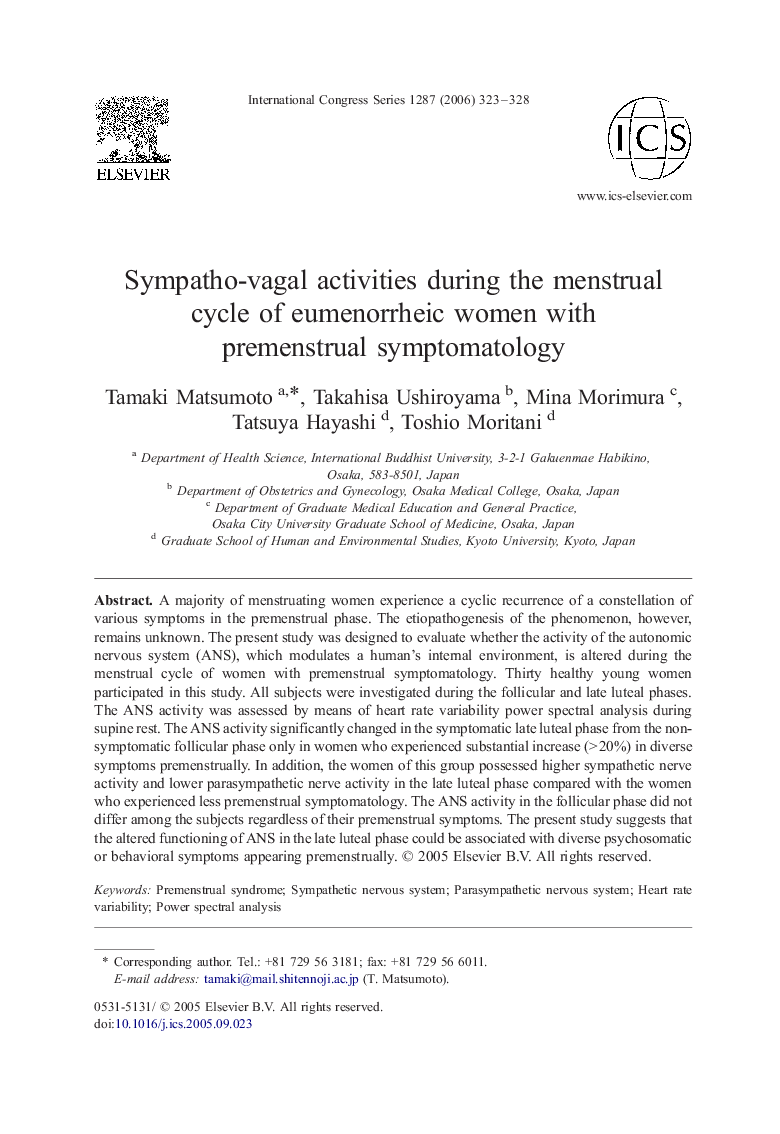 Sympatho-vagal activities during the menstrual cycle of eumenorrheic women with premenstrual symptomatology