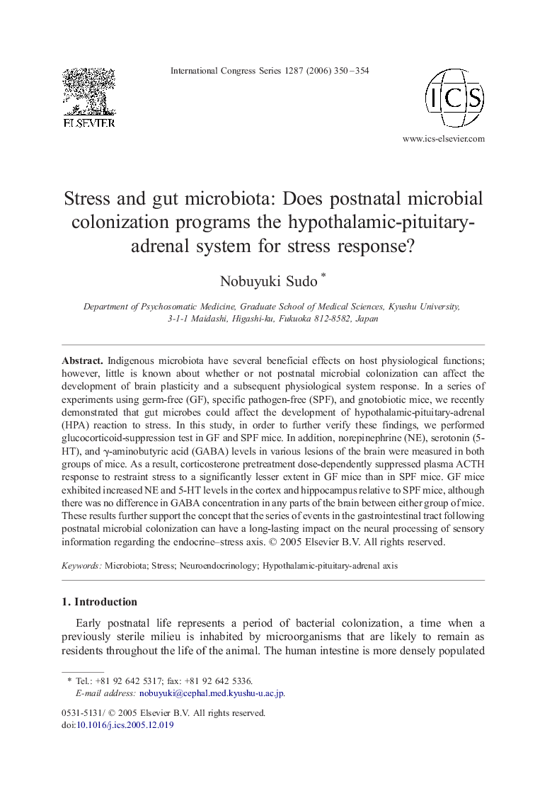 Stress and gut microbiota: Does postnatal microbial colonization programs the hypothalamic-pituitary-adrenal system for stress response?