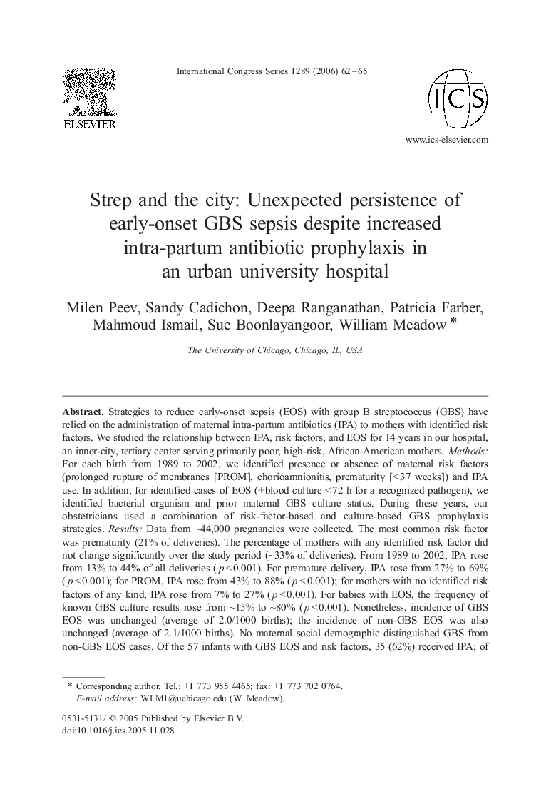 Strep and the city: Unexpected persistence of early-onset GBS sepsis despite increased intra-partum antibiotic prophylaxis in an urban university hospital