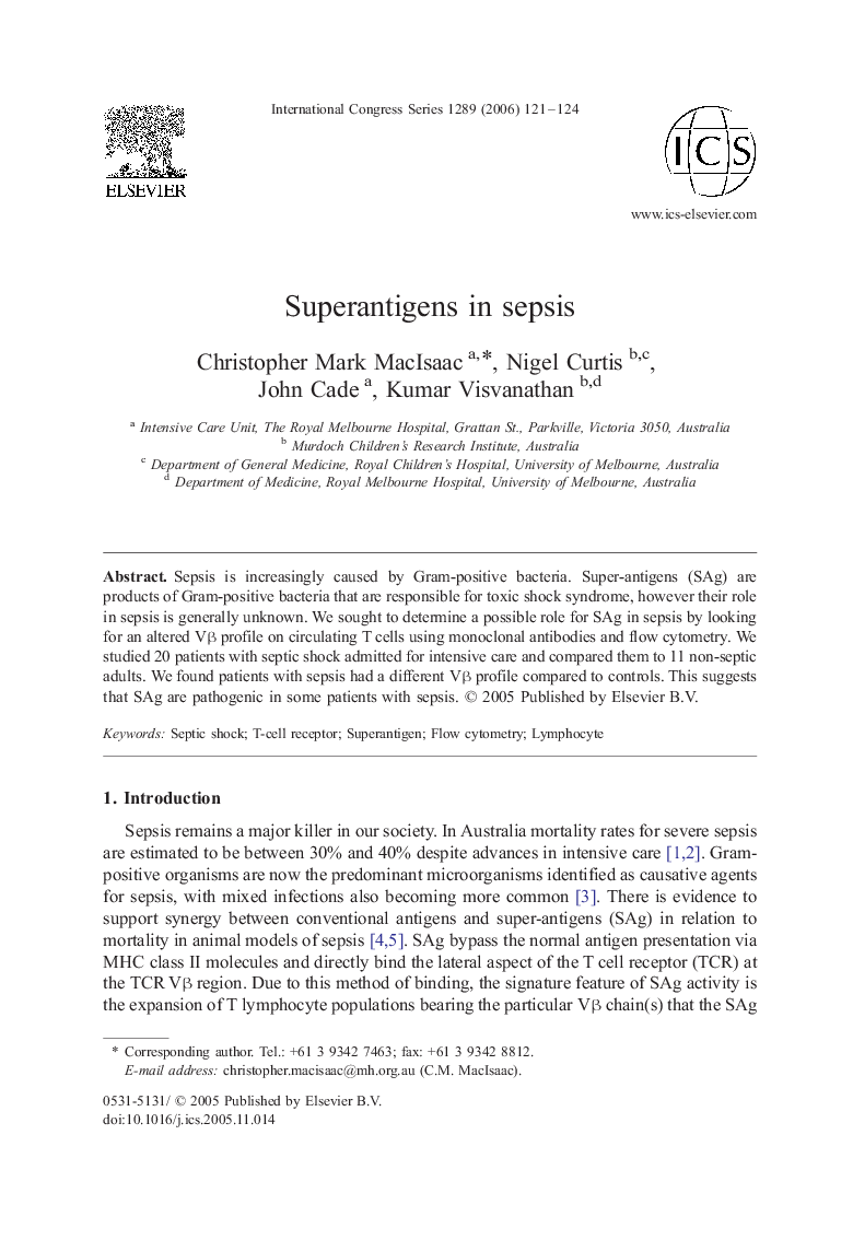 عکس صفحه اول مقاله: Superantigens in sepsis Superantigens in sepsis
