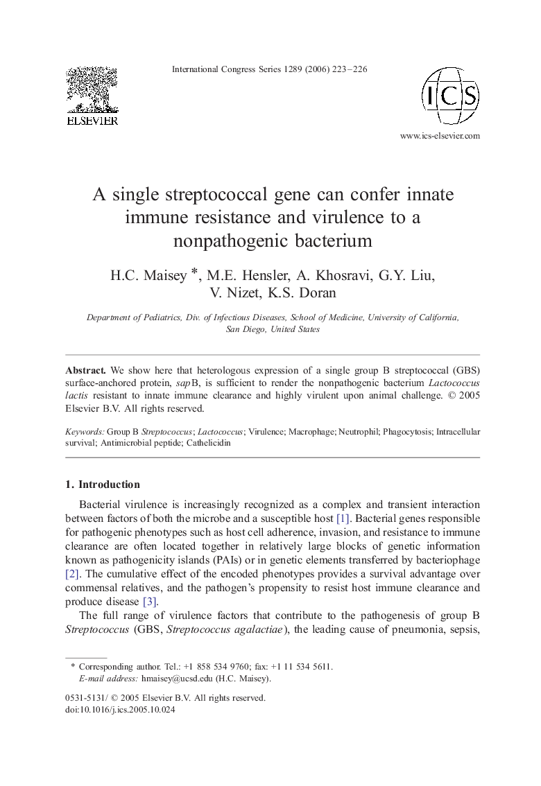 A single streptococcal gene can confer innate immune resistance and virulence to a nonpathogenic bacterium