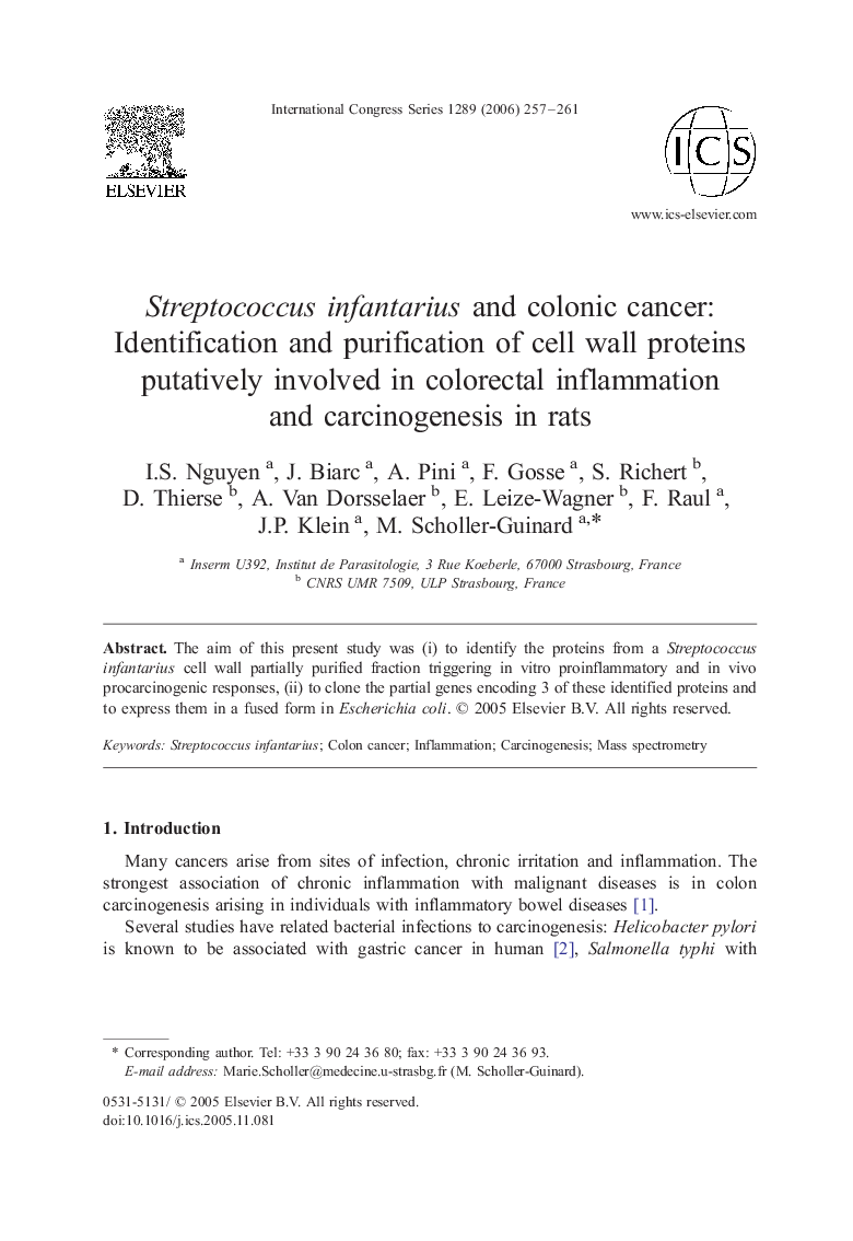 عکس صفحه اول مقاله: Streptococcus infantarius and colonic cancer: Identification and purification of cell wall proteins putatively involved in colorectal inflammation and carcinogenesis in rats Streptococcus infantarius and colonic cancer: Identification and purification of cell wall proteins putatively involved in colorectal inflammation and carcinogenesis in rats