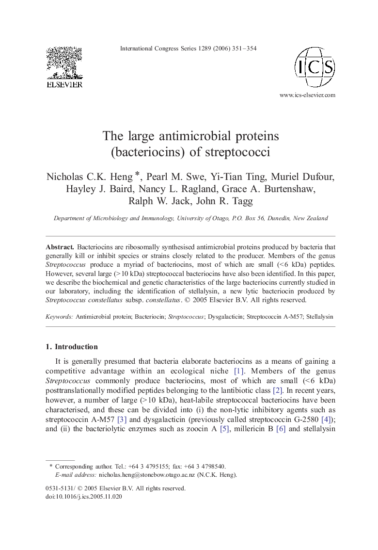 The large antimicrobial proteins (bacteriocins) of streptococci