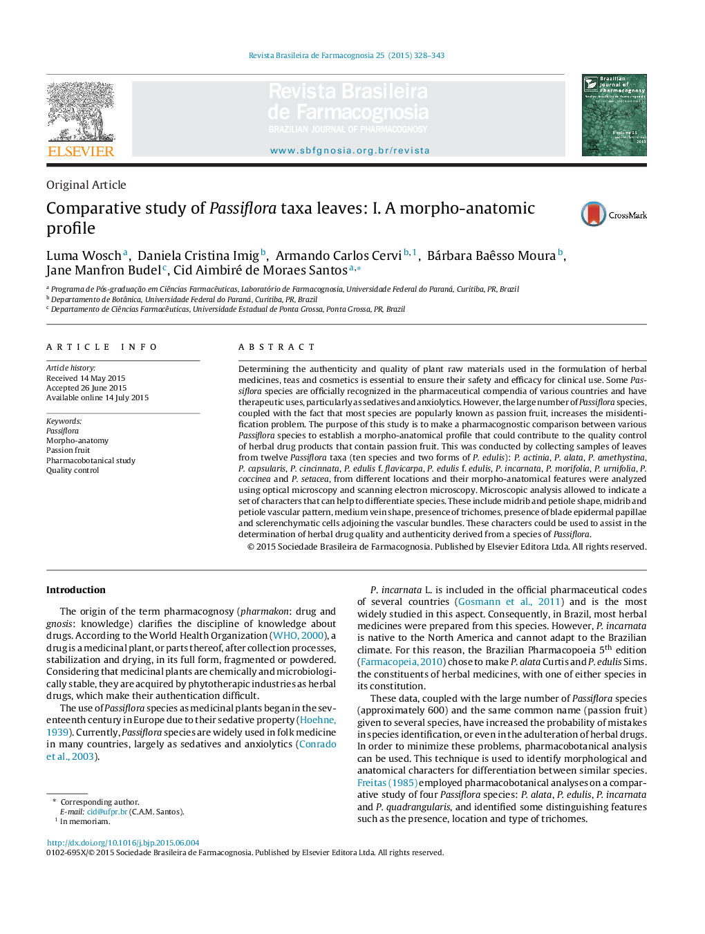 Comparative study of Passiflora taxa leaves: I. A morpho-anatomic profile