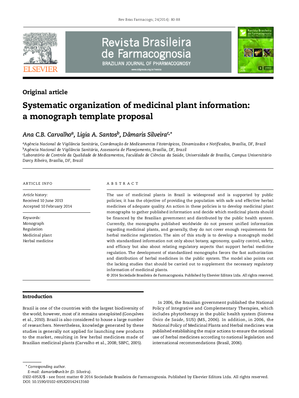 Systematic organization of medicinal plant information: a monograph template proposal