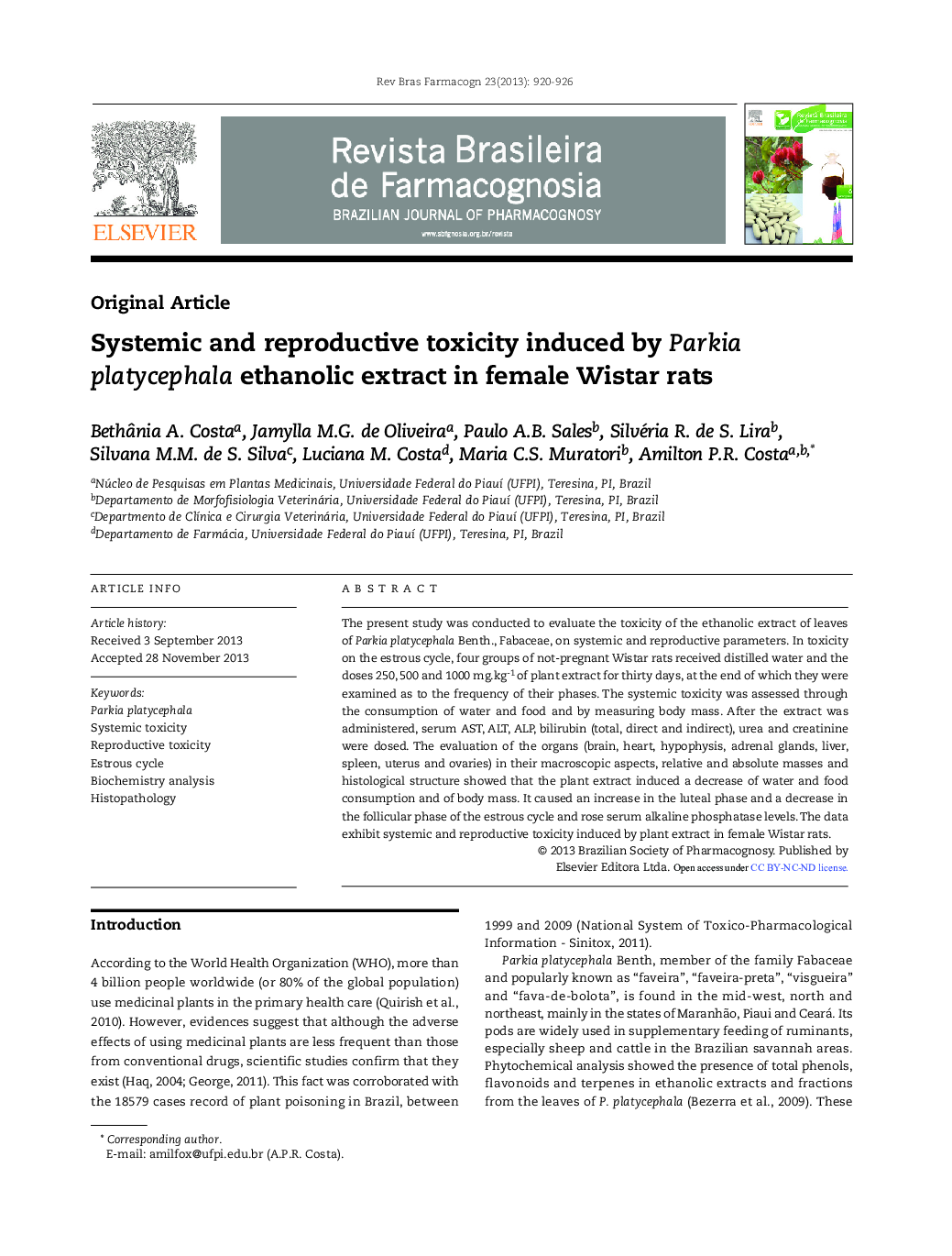 Systemic and reproductive toxicity induced by Parkia platycephala ethanolic extract in female Wistar rats