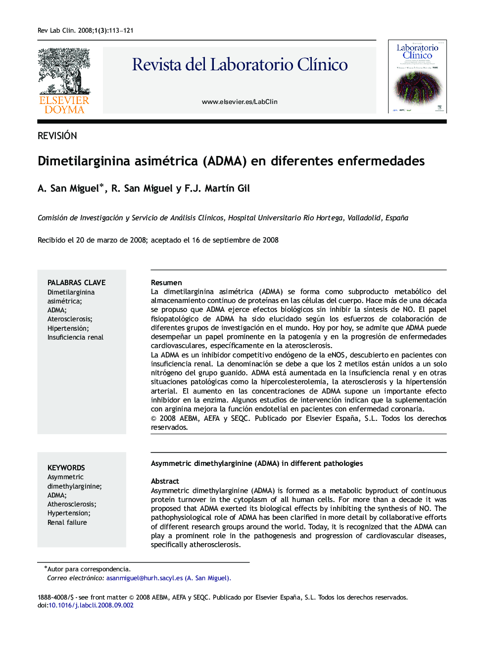 Dimetilarginina asimétrica (ADMA) en diferentes enfermedades