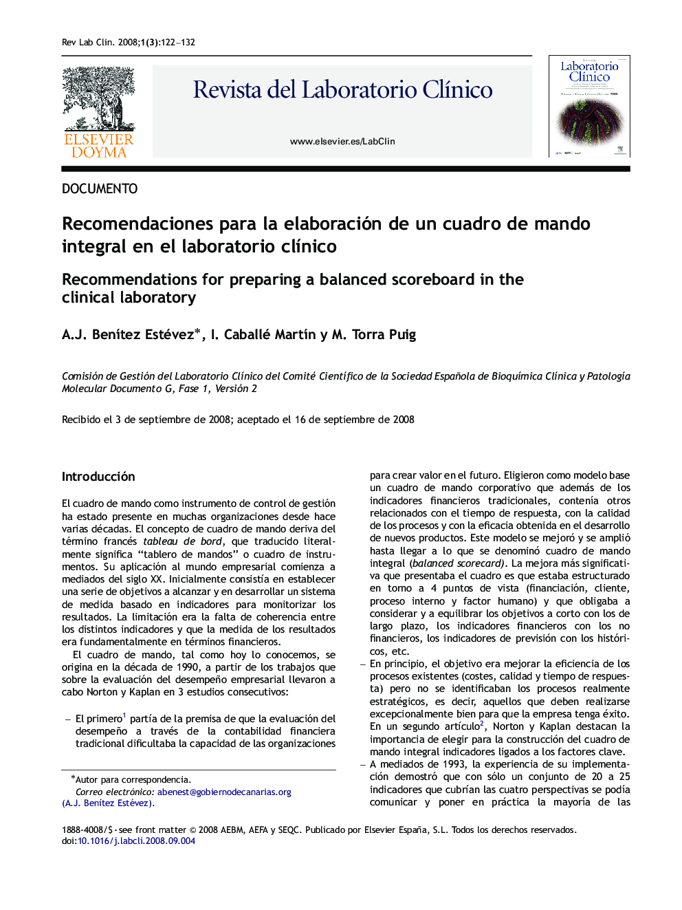 Recomendaciones para la elaboración de un cuadro de mando integral en el laboratorio clÃ­nico