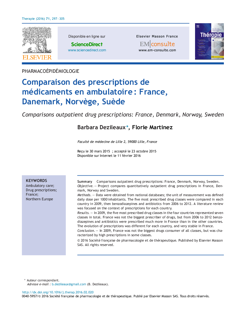 Comparaison des prescriptions de médicaments en ambulatoireÂ : France, Danemark, NorvÃ¨ge, SuÃ¨de