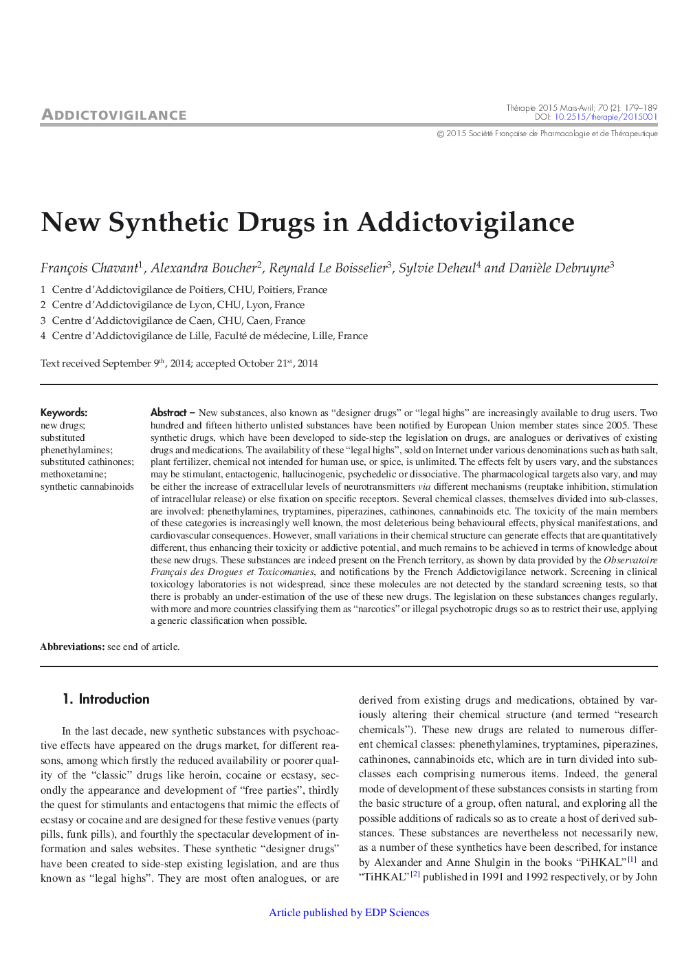 New Synthetic Drugs in Addictovigilance