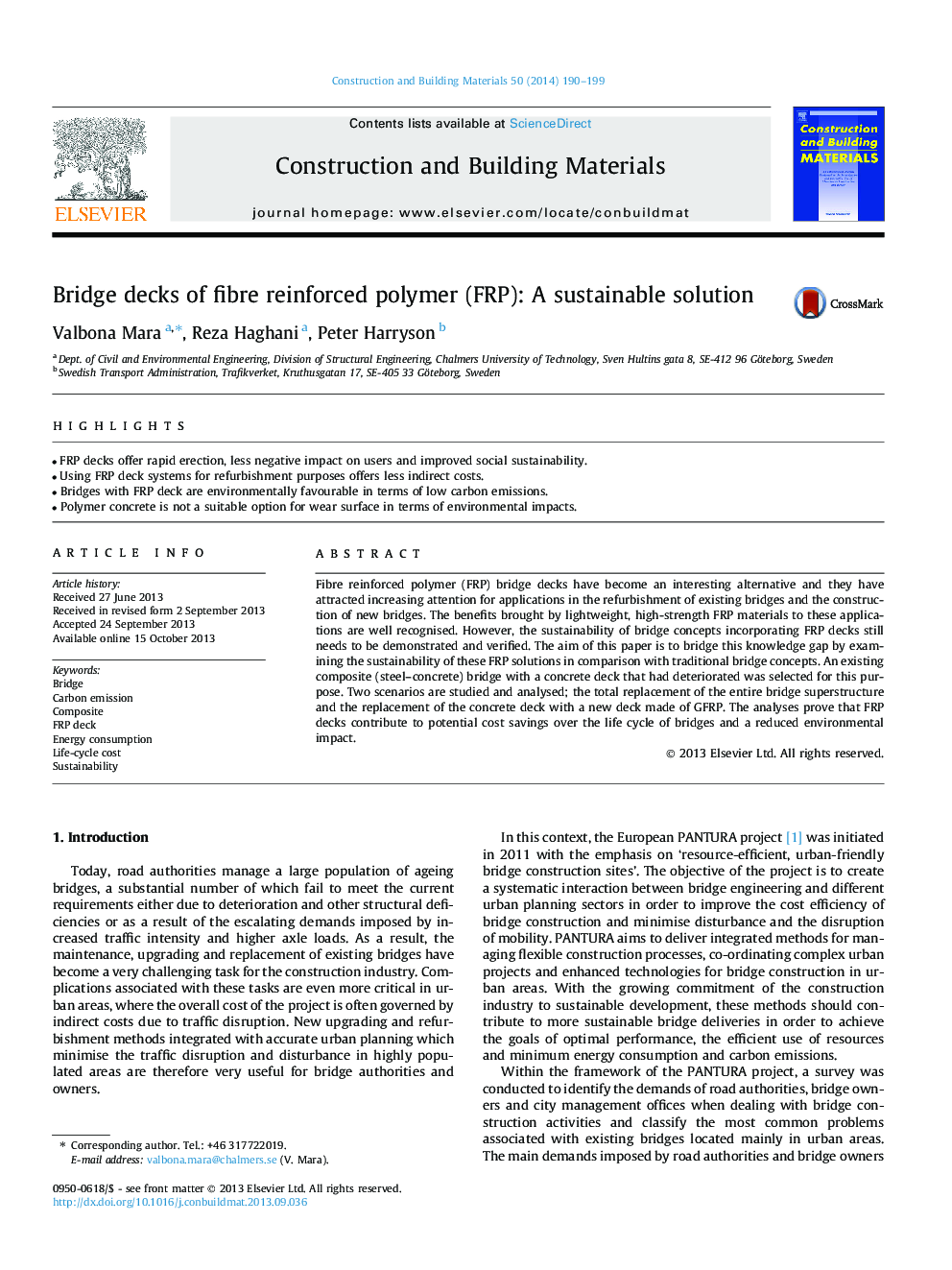 Bridge decks of fibre reinforced polymer (FRP): A sustainable solution