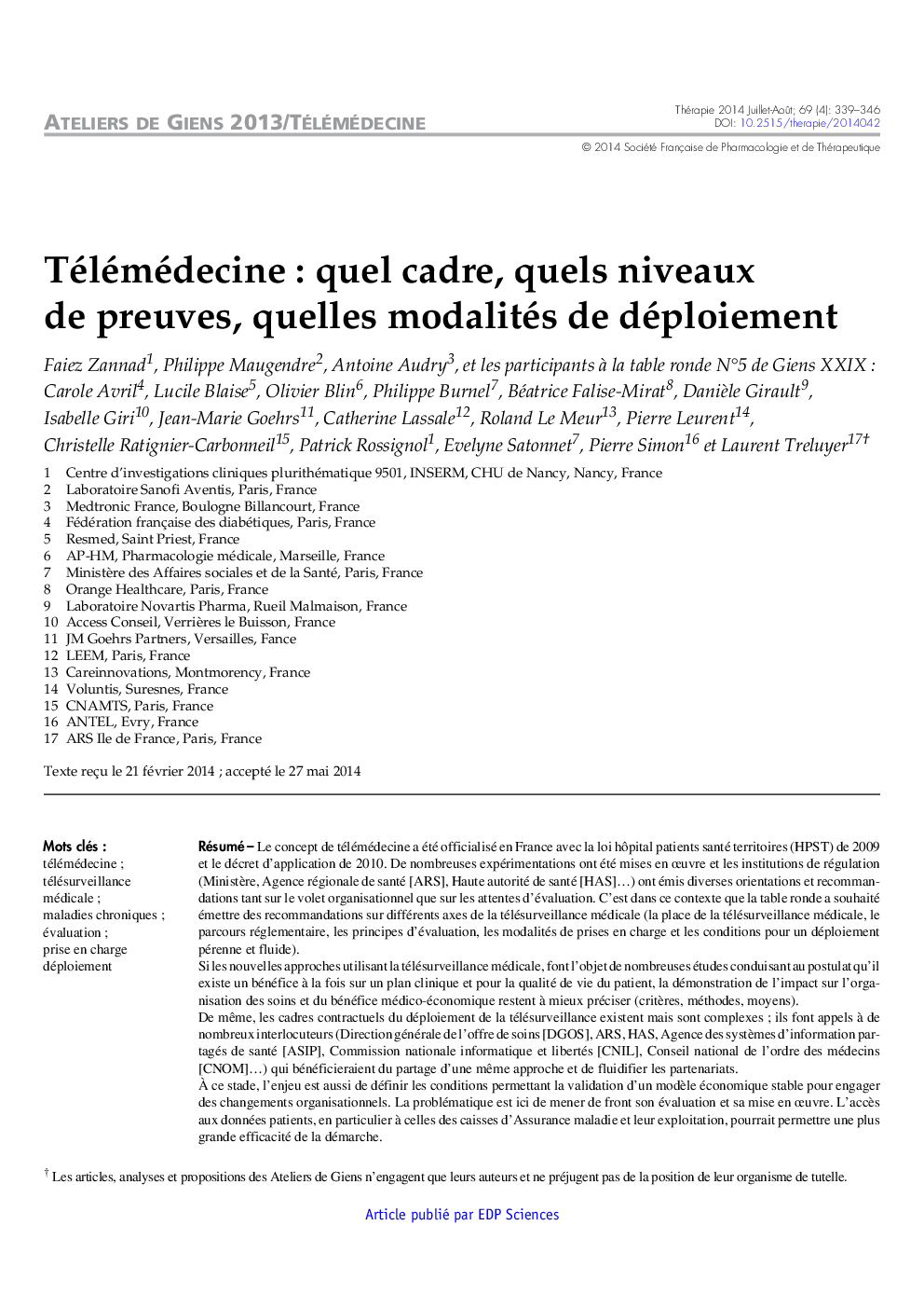 Télémédecine : quel cadre, quels niveaux de preuves, quelles modalités de déploiement