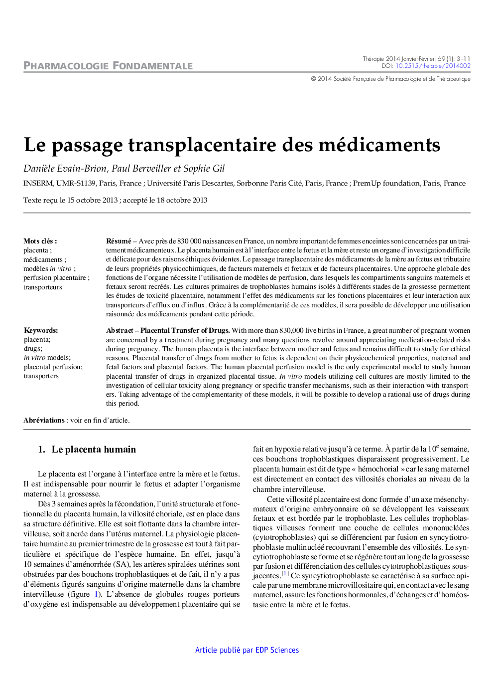 Le passage transplacentaire des médicaments