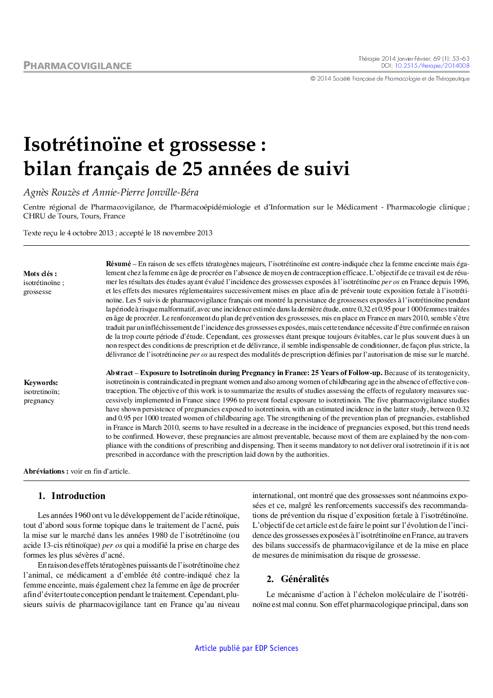 Isotrétinoïne et grossesse : bilan français de 25 années de suivi