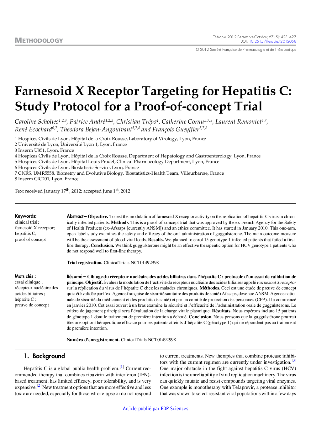 Farnesoid X Receptor Targeting for Hepatitis C: Study Protocol for a Proof-of-concept Trial