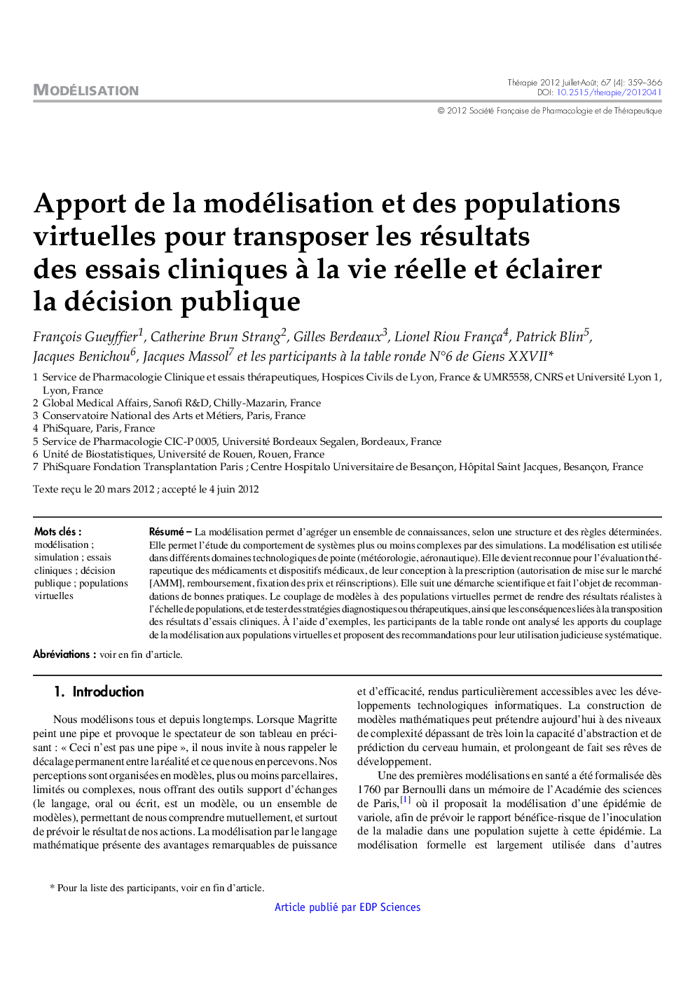 Apport de la modélisation et des populations virtuelles pour transposer les résultats des essais cliniques Ã  la vie réelle et éclairer la décision publique