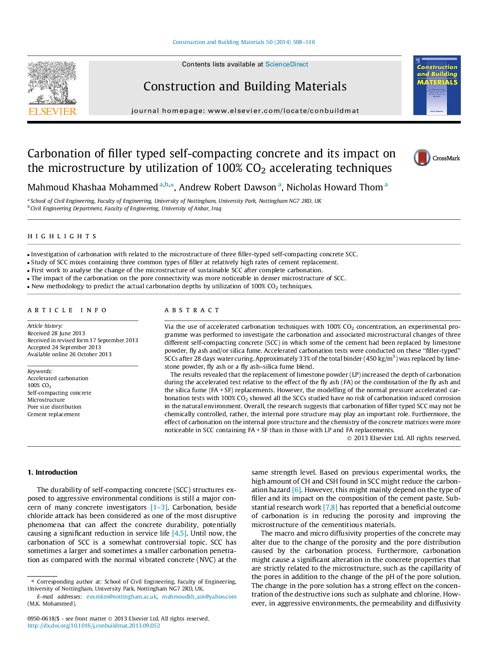 Carbonation of filler typed self-compacting concrete and its impact on the microstructure by utilization of 100% CO2 accelerating techniques