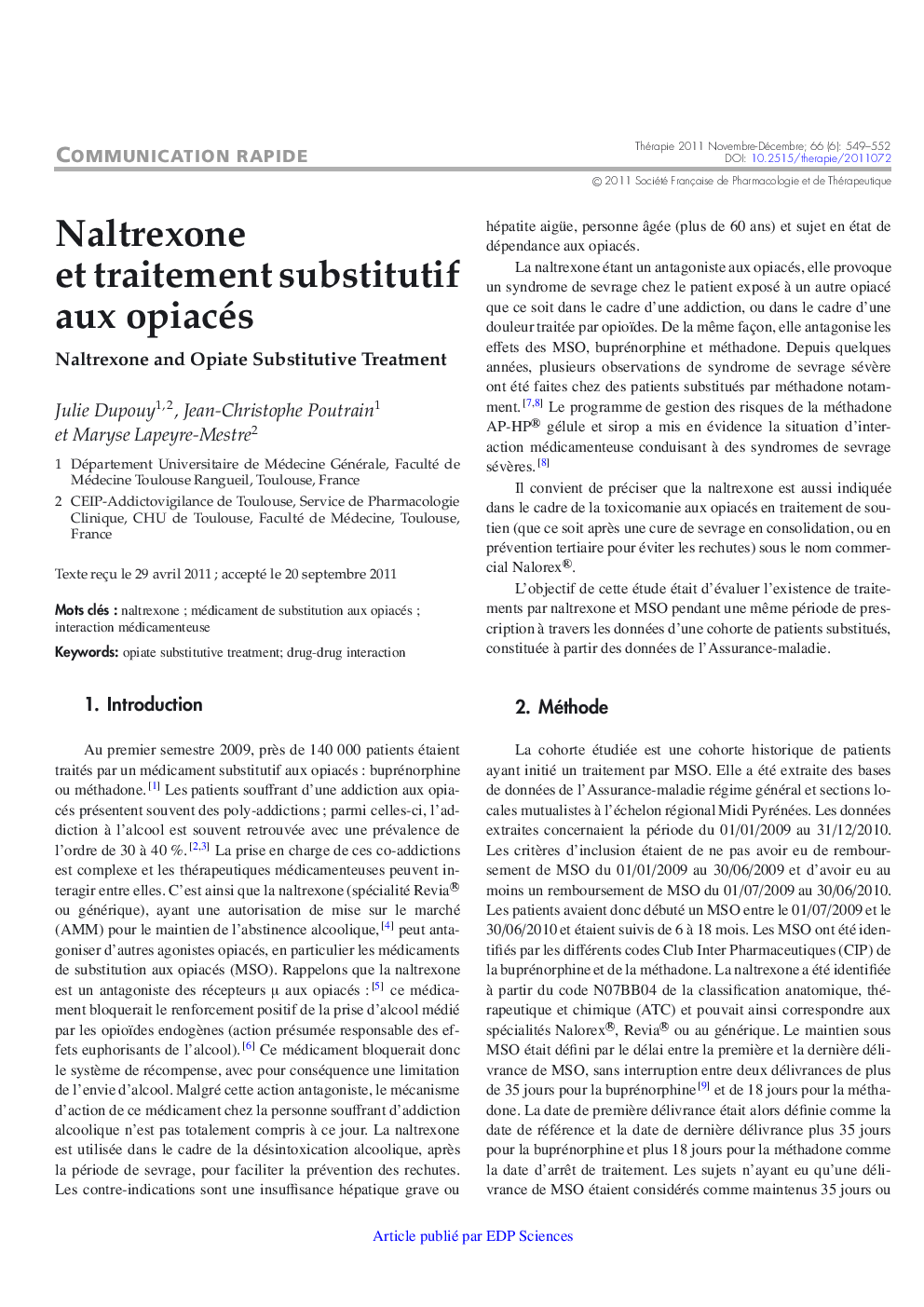 Naltrexone et traitement substitutif aux opiacés