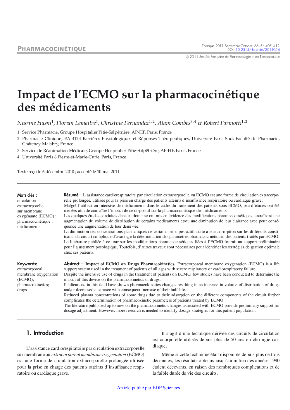 Impact de l'ECMO sur la pharmacocinétique des médicaments