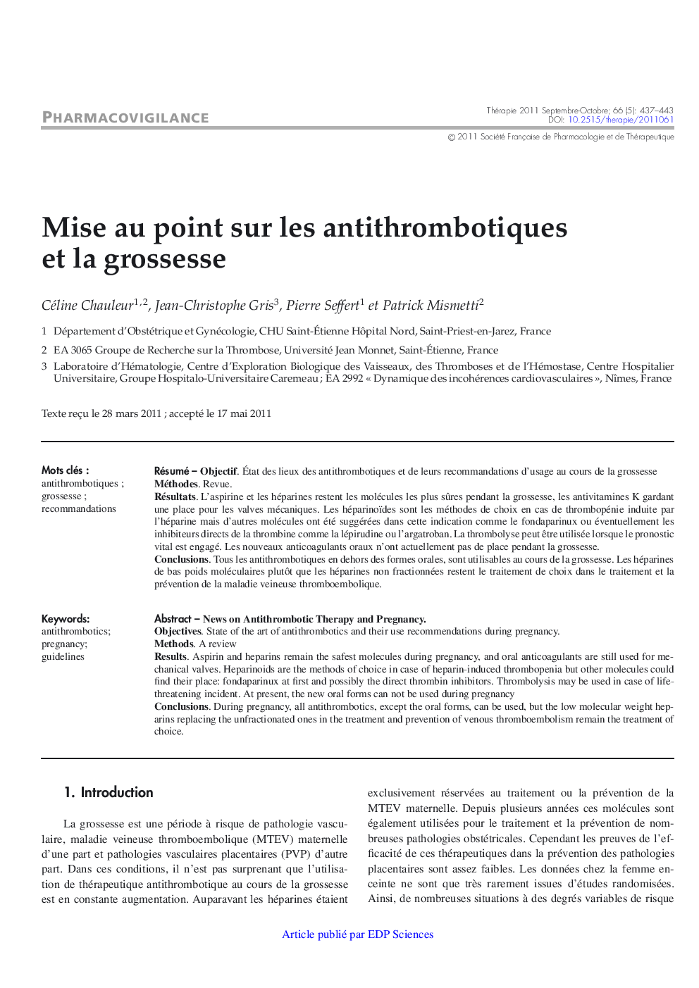 Mise au point sur les antithrombotiques et la grossesse