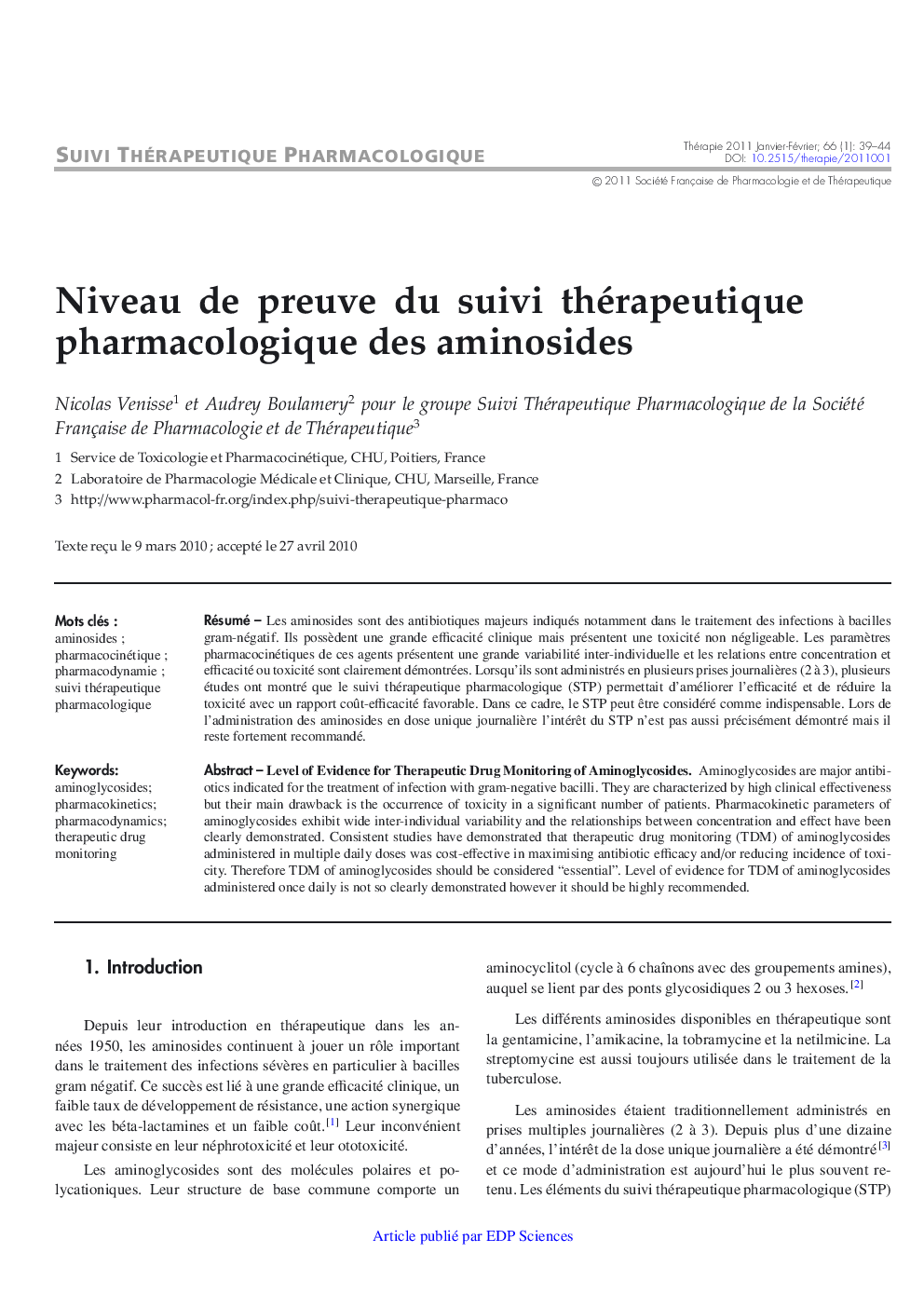 Niveau de preuve du suivi thérapeutique pharmacologique des aminosides