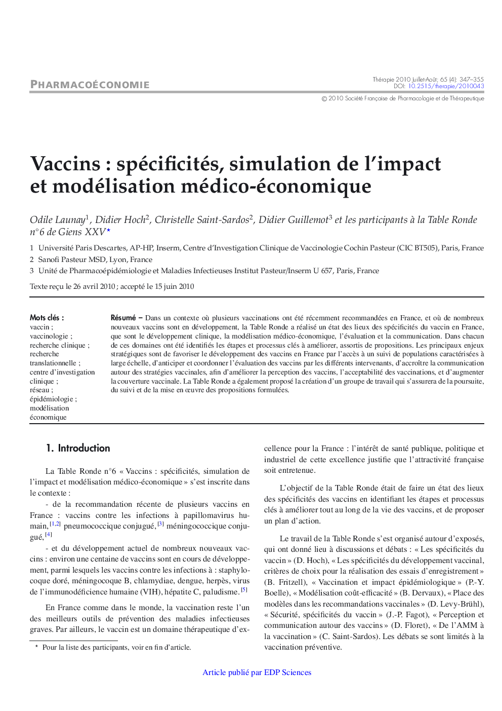 Vaccins : spécificités, simulation de l'impact et modélisation médico-économique