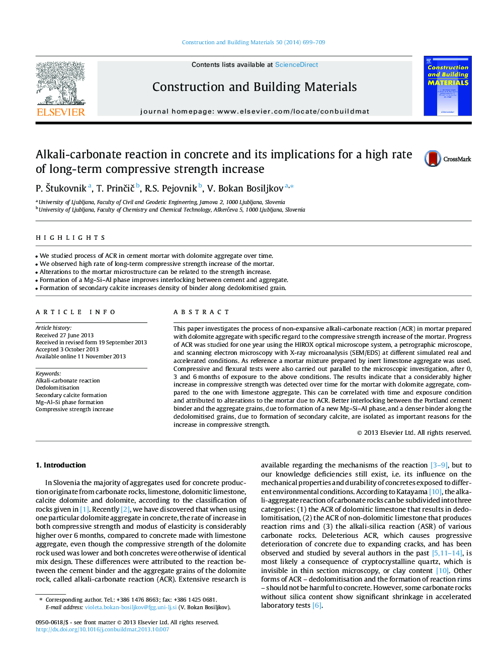 Alkali-carbonate reaction in concrete and its implications for a high rate of long-term compressive strength increase