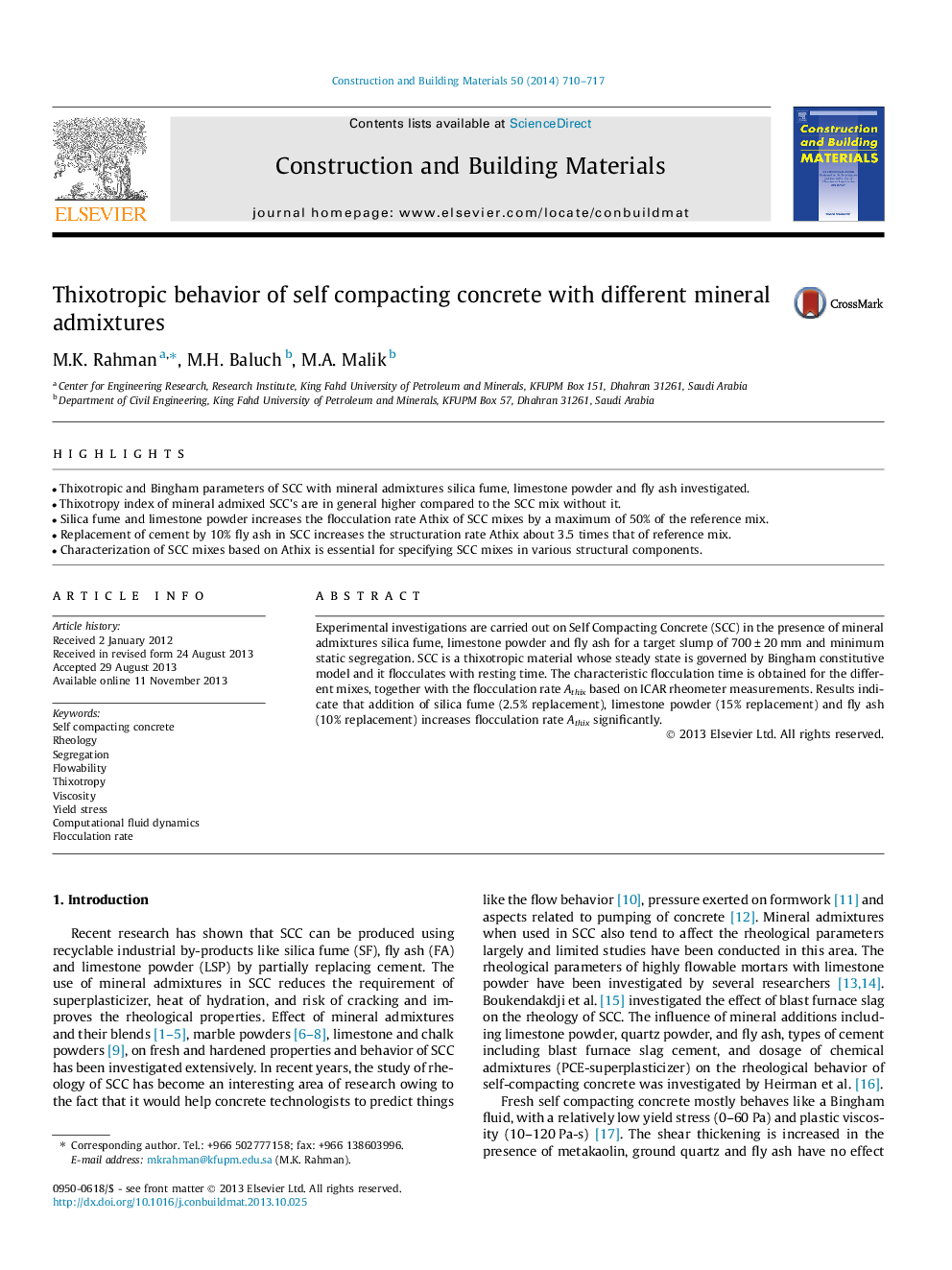 Thixotropic behavior of self compacting concrete with different mineral admixtures