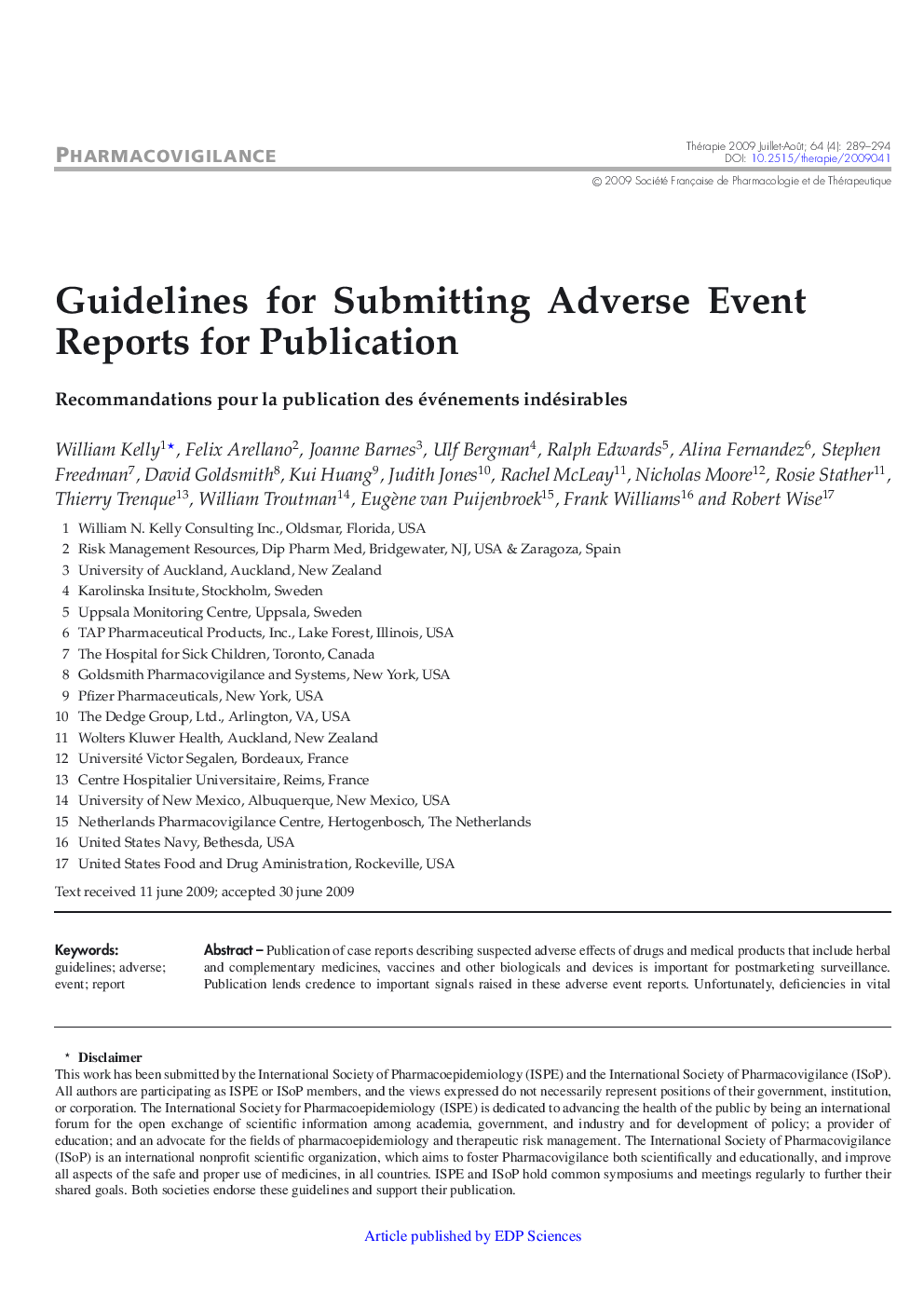 Guidelines for Submitting Adverse Event Reports for Publication