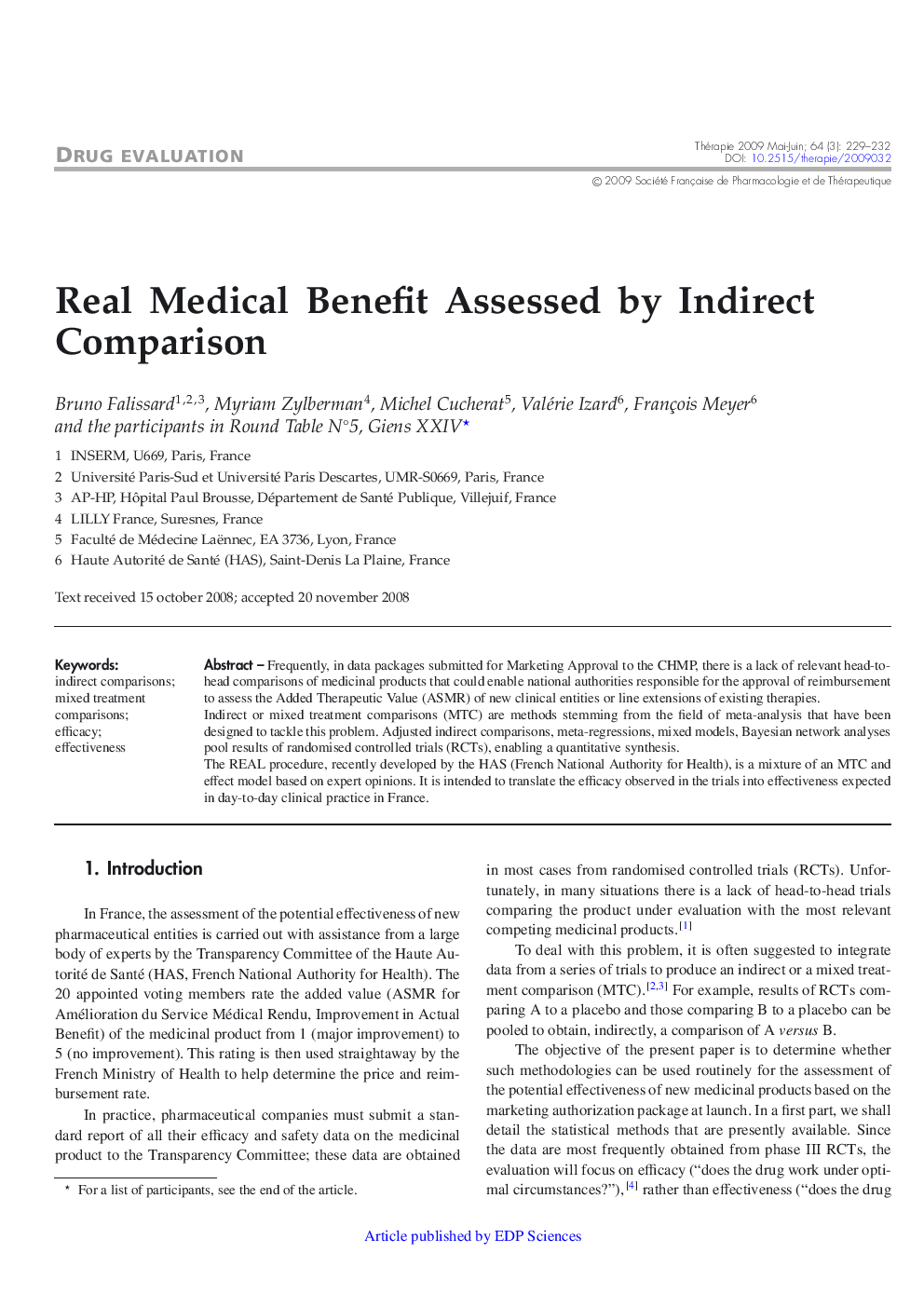 Real Medical Benefit Assessed by Indirect Comparison