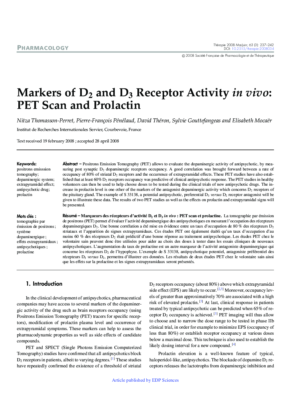 Markers of D2 and D3 Receptor Activity in vivo: PET Scan and Prolactin