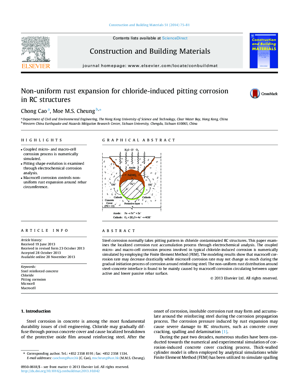 Non-uniform rust expansion for chloride-induced pitting corrosion in RC structures