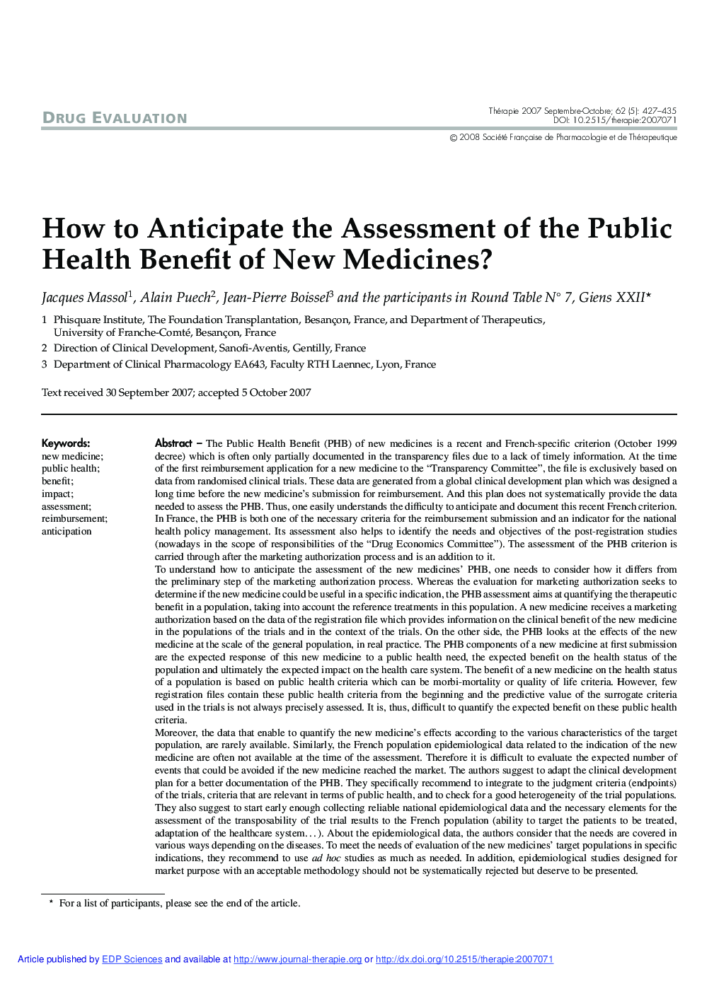 How to Anticipate the Assessment of the Public Health Benefit of New Medicines?