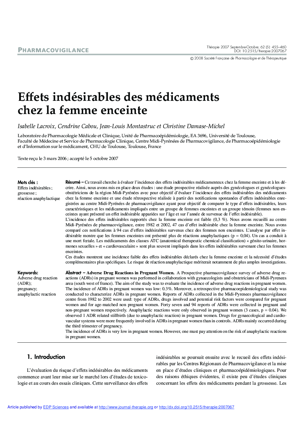 Effets indésirables des médicaments chez la femme enceinte