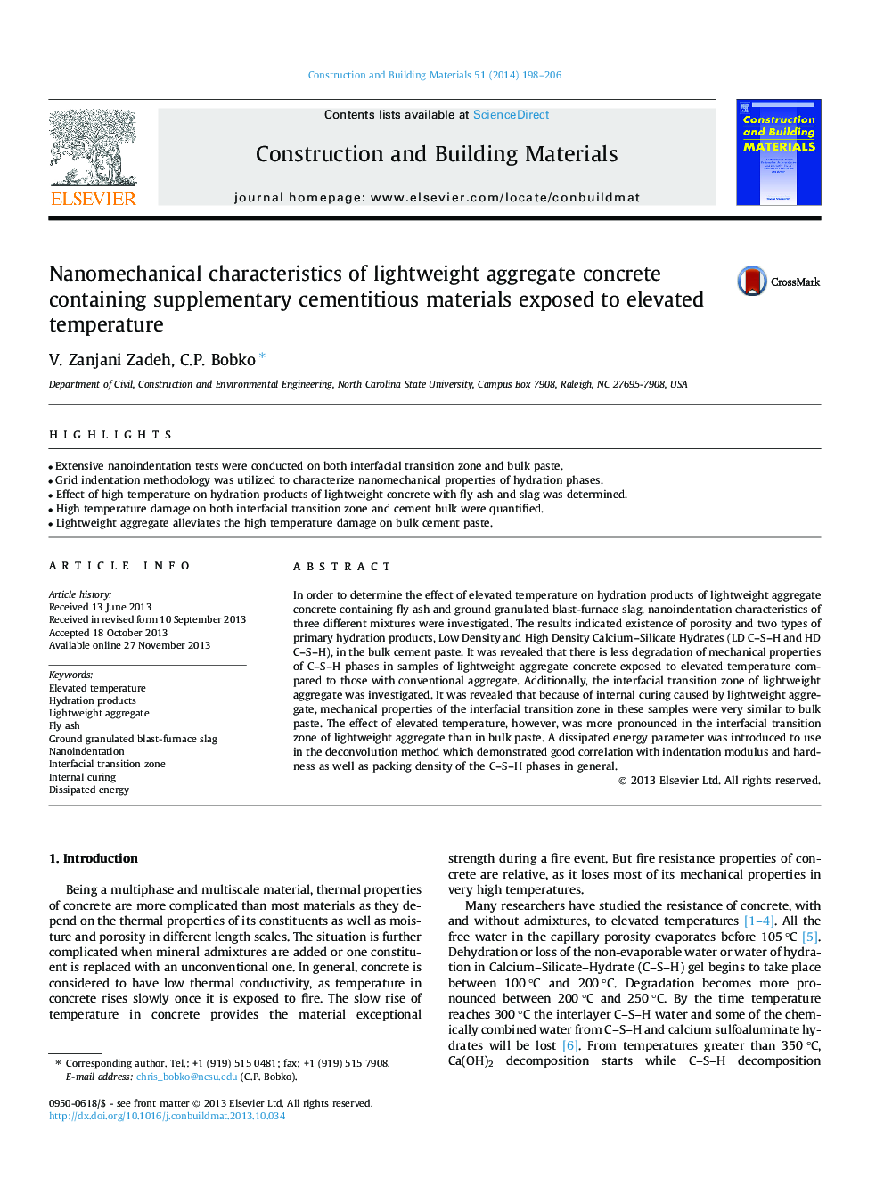 Nanomechanical characteristics of lightweight aggregate concrete containing supplementary cementitious materials exposed to elevated temperature