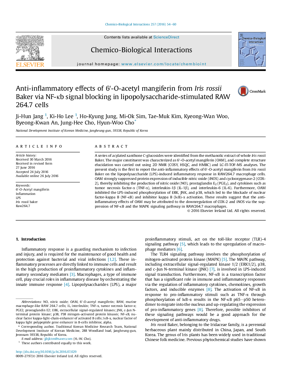 Anti-inflammatory effects of 6′-O-acetyl mangiferin from Iris rossii Baker via NF-κb signal blocking in lipopolysaccharide-stimulated RAW 264.7 cells