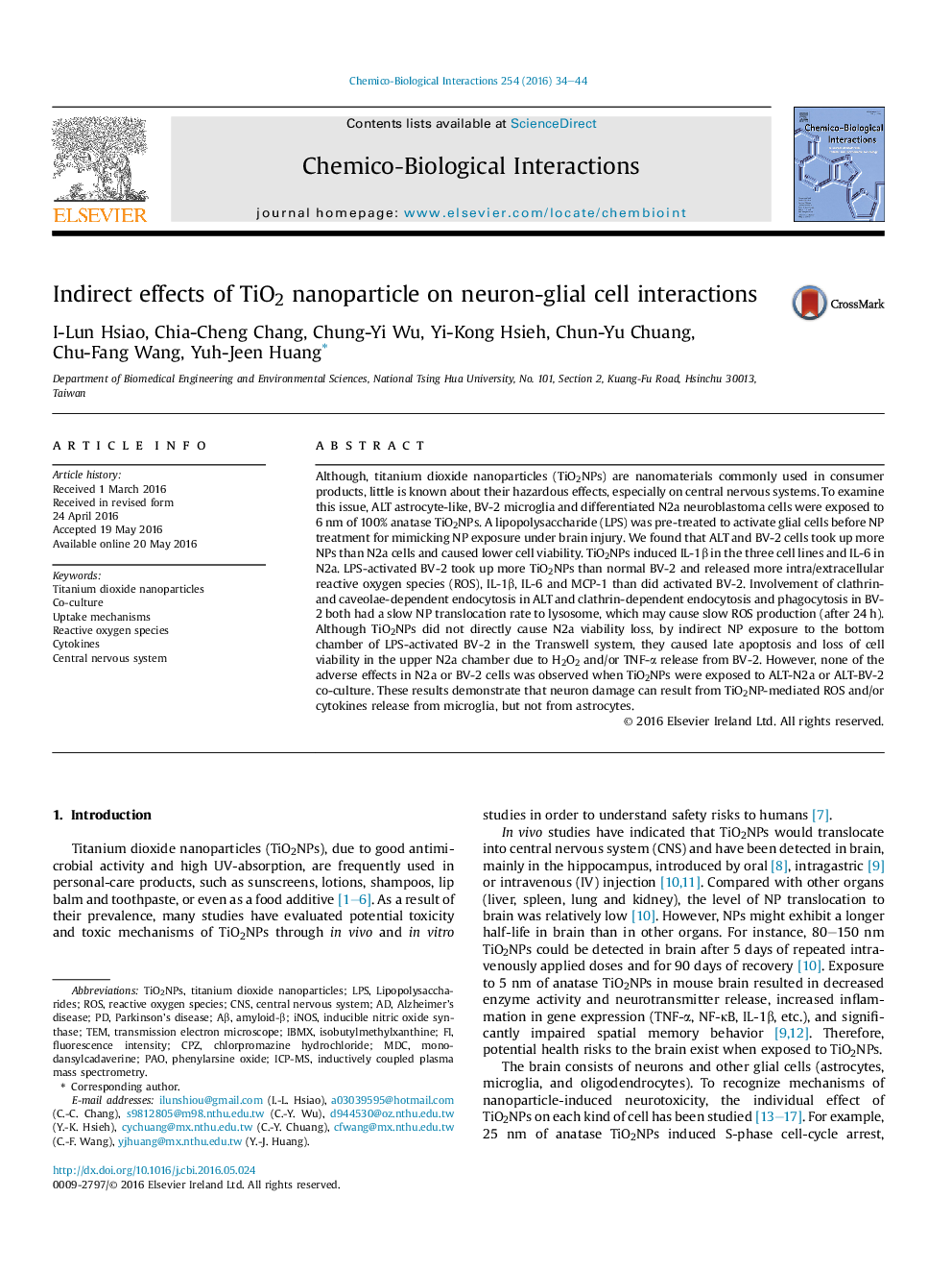 Indirect effects of TiO2 nanoparticle on neuron-glial cell interactions