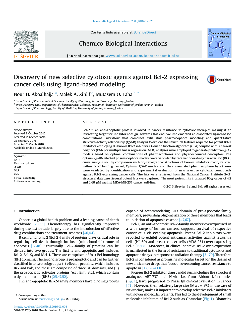 Discovery of new selective cytotoxic agents against Bcl-2 expressing cancer cells using ligand-based modeling