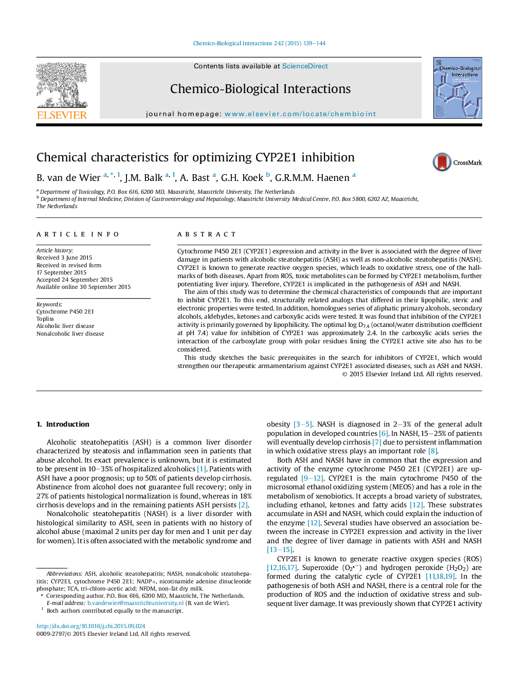 Chemical characteristics for optimizing CYP2E1 inhibition