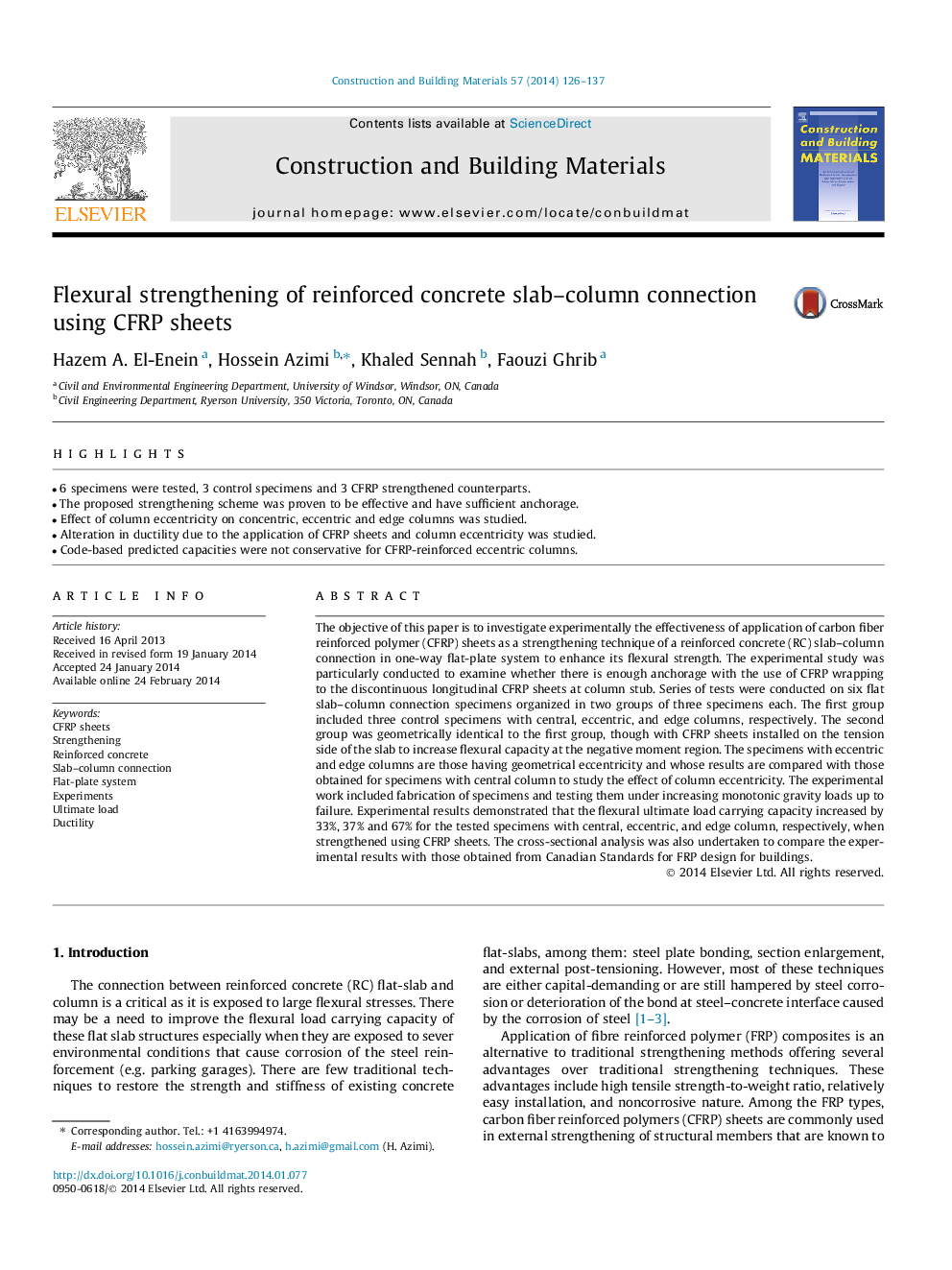 Flexural strengthening of reinforced concrete slab–column connection using CFRP sheets