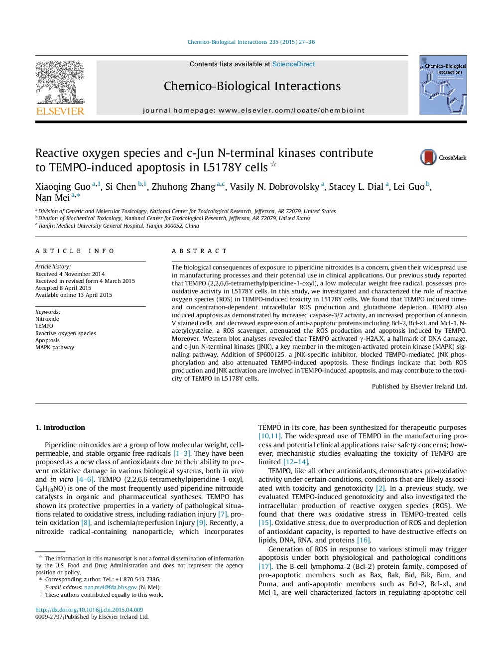 Reactive oxygen species and c-Jun N-terminal kinases contribute to TEMPO-induced apoptosis in L5178Y cells 