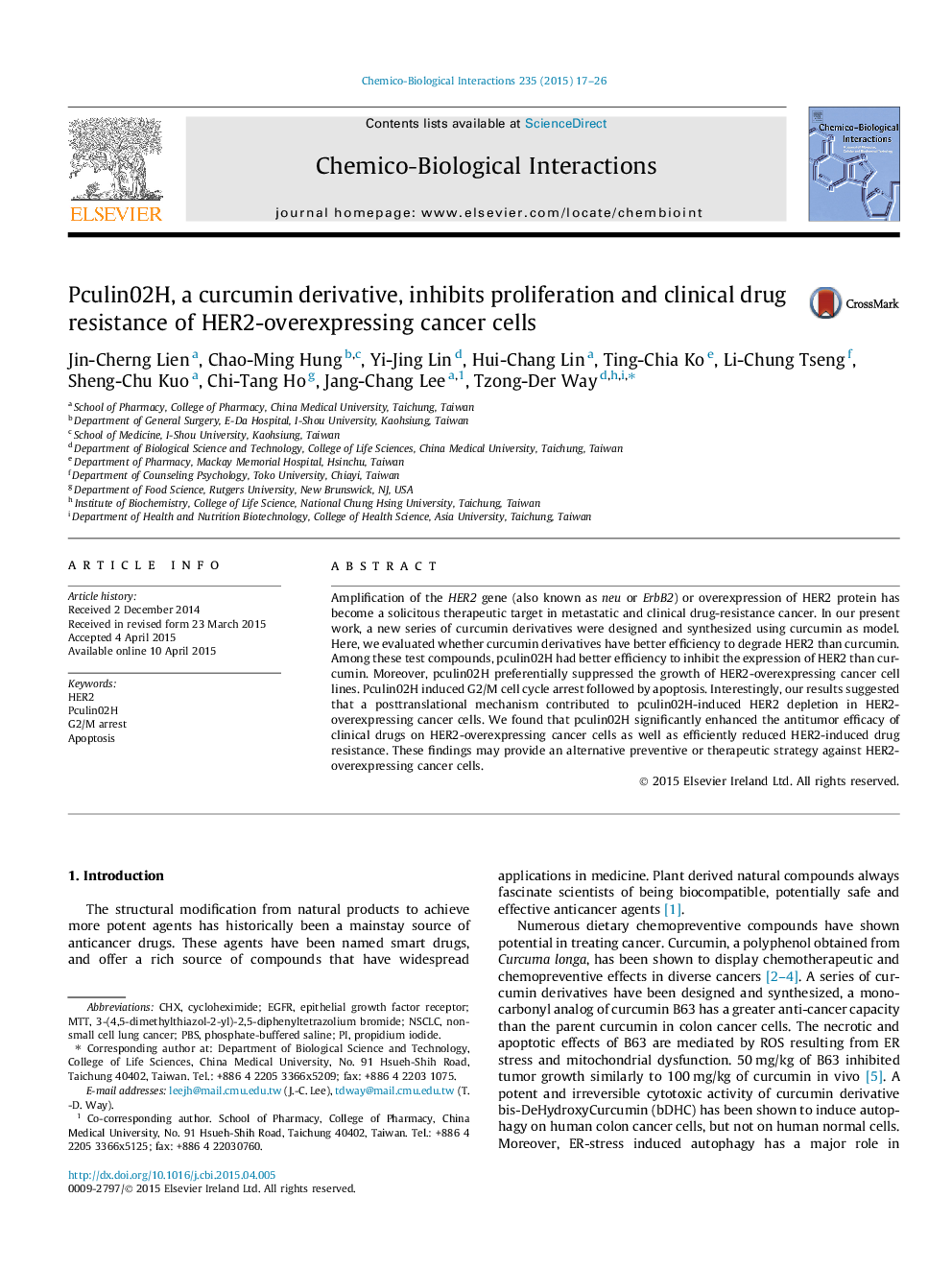 Pculin02H, a curcumin derivative, inhibits proliferation and clinical drug resistance of HER2-overexpressing cancer cells