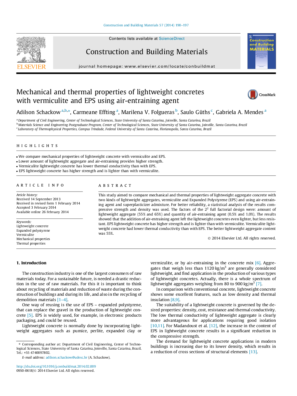 Mechanical and thermal properties of lightweight concretes with vermiculite and EPS using air-entraining agent