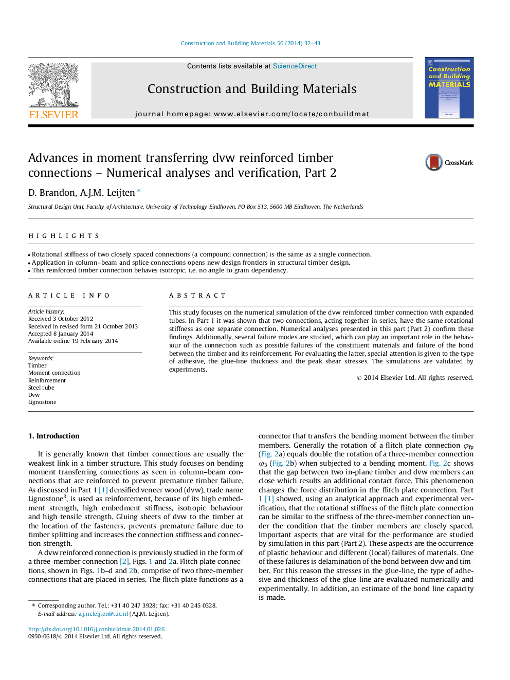 Advances in moment transferring dvw reinforced timber connections – Numerical analyses and verification, Part 2