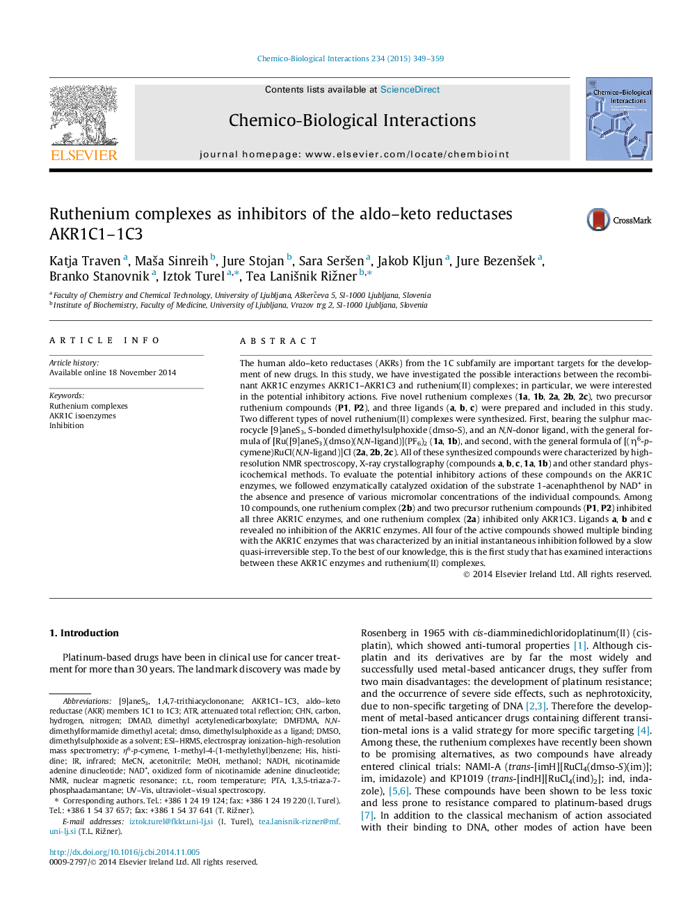 Ruthenium complexes as inhibitors of the aldo–keto reductases AKR1C1–1C3