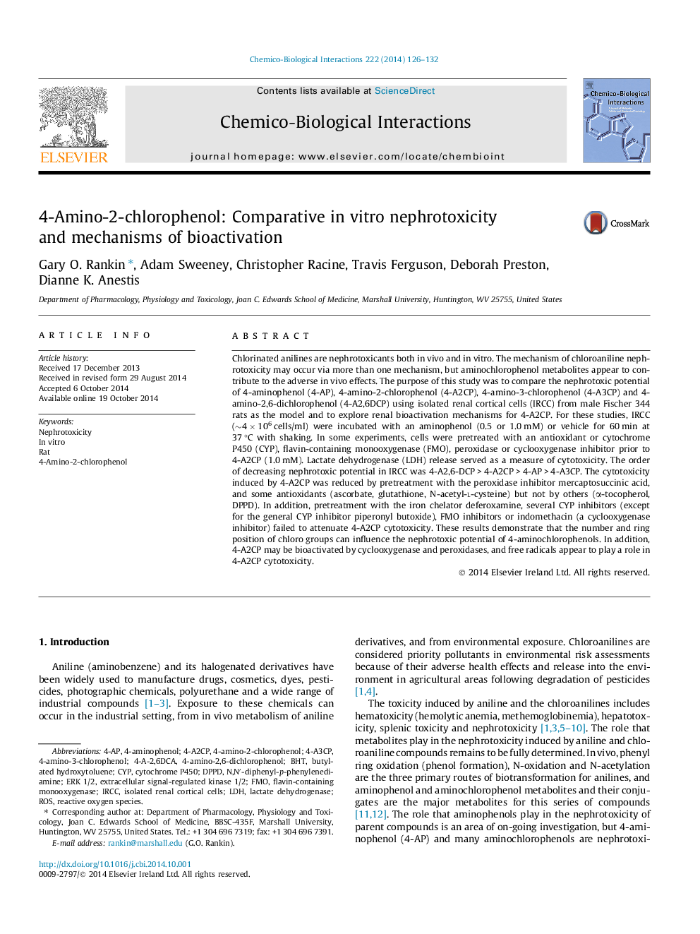 4-Amino-2-chlorophenol: Comparative in vitro nephrotoxicity and mechanisms of bioactivation