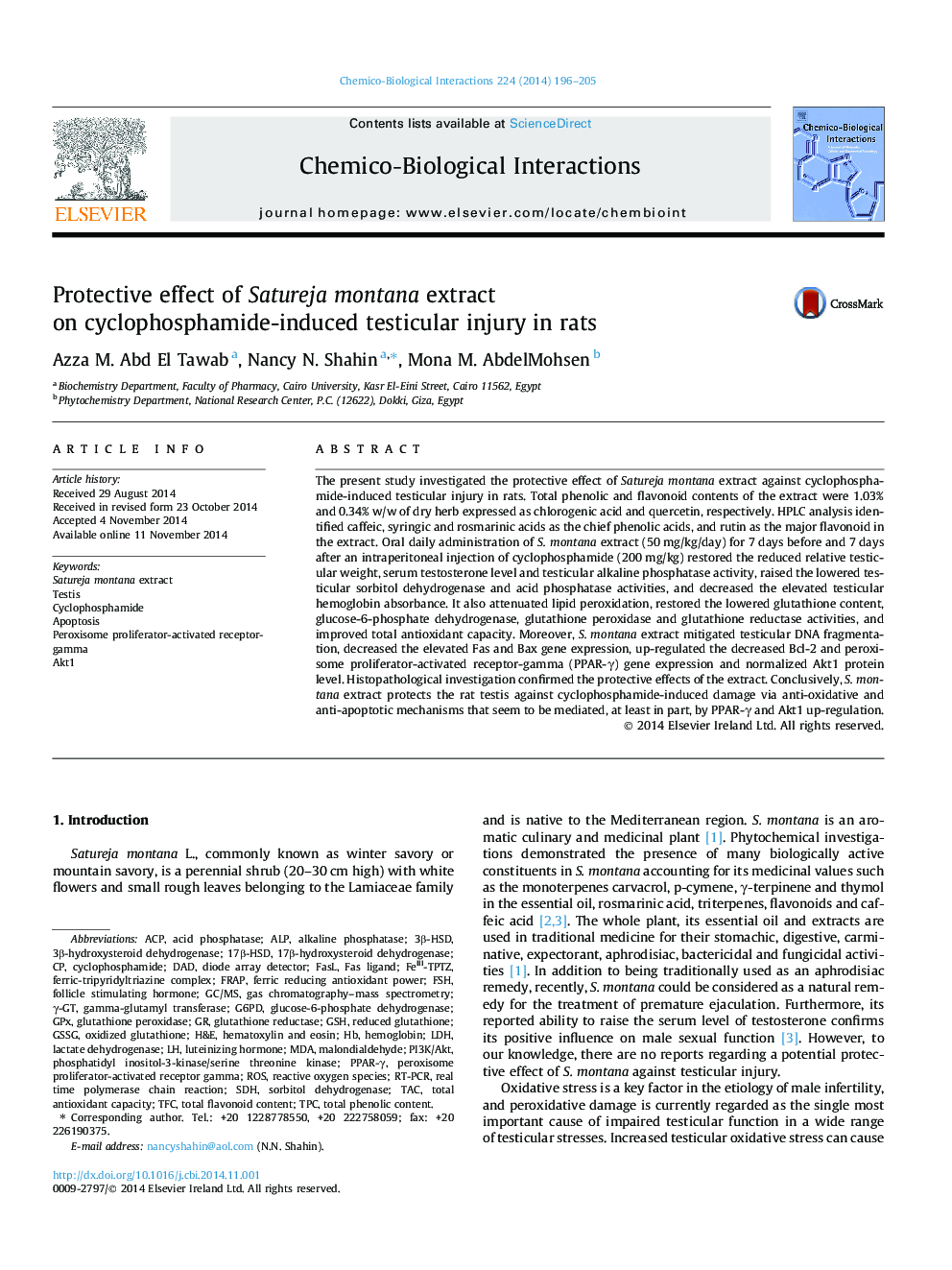 Protective effect of Satureja montana extract on cyclophosphamide-induced testicular injury in rats