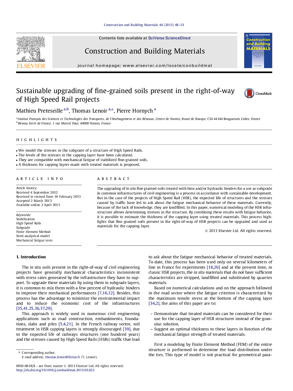 Sustainable upgrading of fine-grained soils present in the right-of-way of High Speed Rail projects